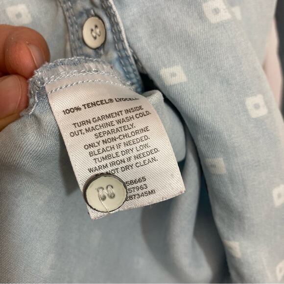 Halogen Tencel Lyocell Soft Denim Button Up Double Breasted Pockets Shirt Top - Picture 7 of 8